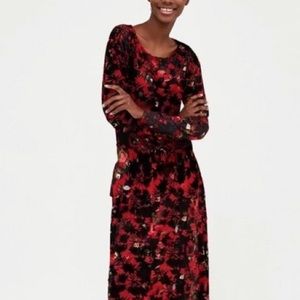 Zara Long sleeve Red dress with velour accents